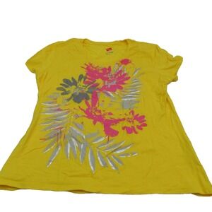Hanes Live Love Color Women's Yellow Abstract Floral  Long-Sleeve T-Shirt L
